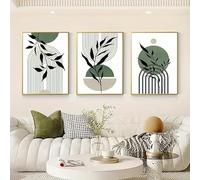DFZEWKI 3pcs Green Canvas Wall Murals, Bohemian Wall Murals, Green Black Beige Abstract Wall Decor, Mid-Century Canvas Posters(70x100cm(26x39in) x3/No frame)
