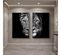 DFZEWKI Black and White African Lion Canvas Paintings Wall Art Posters and Prints Artwork Animals Pictures for Living Room Decor 50x70cm(20x28in) x2 Frameless