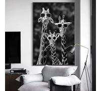 DFZEWKI Black and White Animals Canvas Paintings Wall Art Giraffes with Sunglasses Funny Art Posters and Prints Pictures Decor 80x120cm(31x47in) Frameless