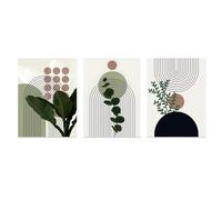 DFZEWKI Bohemian Light Wall Art Canvas Painting Simple Green Leaves Plant Poster Simple Lines Pictures Bedroom Decorative 20x35cm(8x14in) x3 Frameless