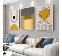 DFZEWKI Boho Wall Art Prints Mid-century Abstract Geometric Canvas Posters Mustard Yellow Gray Beige Pictures Wall Decoration(70x90cm(26x35in) x3/No frame)