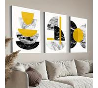 DFZEWKI Canvas Paintings Abstract Geometric Marble Texture Canvas Wall Art Prints Mustard Yellow Black Modern Picture Wall Decor(80x110cm(31x43in) x3/No frame)