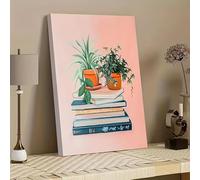 DFZEWKI Canvas Wall Art - Botanical Books & Plants Design, Peach Background, for Living Room Home Decor(50x70cm(20x28in)/No frame)