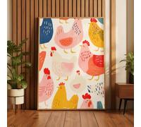 DFZEWKI Cute Chicken Wall Art Colorful Pastel Farm Animals Nursery Kitchen Decor(30x40cm(12x16in)/No frame)