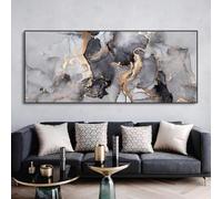 DFZEWKI Large Abstract Black Gold Wall Art Canvas Painting Luxury Marble Texture Poster Prints Picture for Living Room Decor 60x180cm(24x71in) Frameless