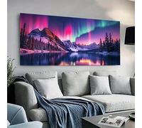 DFZEWKI Large Modern Northern Lights Canvas Wall Art - Vibrant Aurora Borealis Landscape Painting for Living Room Bedroom Decor(55x110cm(22x43in)/No frame)