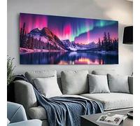 DFZEWKI Large Modern Northern Lights Canvas Wall Art - Vibrant Aurora Borealis Landscape Painting for Living Room Bedroom Decor(70x140cm(28x55in)/No frame)