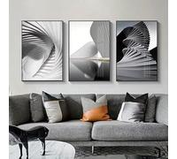 DFZEWKI modern minimalist home decoration paintings, abstract creative architecture, black and white geometric canvas paintings(30x40cm(12x16in) x3/No frame)
