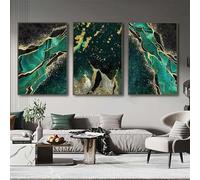 DFZEWKI Nordic Abstrct Green Marble Texture Wall Art Canvas Painting Golden Foil Poster Prints Picture for Living Room Decor 45x60cm(18x24in) x3 Frameless