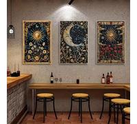 DFZEWKI Retro Crescent Moon Sun Plant Canvas Print Beautiful Floral Celestial Theme Landscape Wall Art Poster Modern Home Decor(70x90cm(26x35in) x3/No frame)