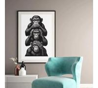 DFZEWKI Three Wise Monkeys Wall Art, See No Evil Hear No Evil Speak No Evil Poster, Black and White Animal Canvas Prints Decor(70x100cm(28x39in)/No frame)