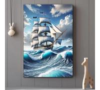 DFZEWKI Vintage Nautical Sailing Ship Canvas Painting Stormy Ocean Waves & Dramatic Skies Wall Art Poster for Living Room Home(30x40cm(12x16in)/No frame)