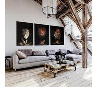 DFZEWKI Wild Animals Lion Tiger Leopard in The Dark Canvas Painting Prints Poster Wall Art Pictures for Living Room Home Decor(40x60cm(16x24in) x3/No frame)