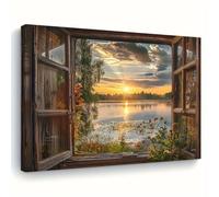 DFZEWKI Window View Lake Sunset Tapestry Wall Hanging Art Decor Peaceful Nature Scene For Living Room Bedroom Home Decoration(50x70cm(20x28in)/No frame)