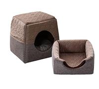 DG Catiee 3-in-1 Cat Cave Bed,Calming Cat Igloo Soft Warm Sleeping Foldable Dog House Sofa Bed,Anxiety Relief Pet Cushion for Cats Dogs (M,Brown)