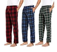 DG Hill 3 Pack Plaid Mens Pajama Pants Set Bottoms Fleece Lounge Sleepwear PJs with Pockets Microfleece, Red/Green/Blue, X-Large