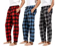 DG Hill 3 Pack Plaid Mens Pajama Pants Set Bottoms Fleece Lounge Sleepwear PJs with Pockets Microfleece, Blue/Gray/Red, X-Large