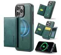 DG.MING 2 in 1 Removable Magnetic Leather Case for iPhone 16 Pro Max,RFID Blocking Wallet with 8 Card Slots,Compatible with MagSafe Wireless Charging,Shockproof Protective Phone Case(Green)