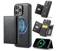 DG.MING 2 in 1 Removable Magnetic Leather Case for iPhone 16 Pro Max,RFID Blocking Wallet with 8 Card Slots,Compatible with MagSafe Wireless Charging,Shockproof Protective Phone Case(Black)
