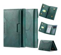 DG.MING Compatible with MagSafe Leather Card Holder - Magnetic RFID Blocking Wallet, 7-Slot Trifold Card Case with Double Magnetic Snaps, Detachable Stand Function for MagSafe Phones & Cases(Green)