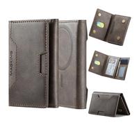 DG.MING Compatible with MagSafe Leather Card Holder - Magnetic RFID Blocking Wallet, 7-Slot Trifold Card Case with Double Magnetic Snaps, Detachable Stand Function for MagSafe Phones & Cases(Coffee)