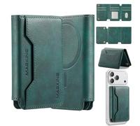 DG.MING Compatible with MagSafe Leather Wallet for Phone - Magnetic Tri-Fold Card Holder with RFID Blocking, 7 Card Slots & Phone Stand for iPhone 12/13/14/15/16/17 Series(Green)