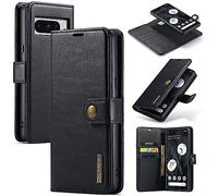 DG.MING for Google Pixel 8 Pro Genuine Leather Wallet Case, Detachable 2 in 1 Split Leather Wallet Phone Cover,Magnetic Pouch Shell,Black