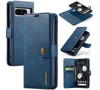 DG.MING for Google Pixel 8 Pro Genuine Leather Wallet Case, Detachable 2 in 1 Split Leather Wallet Phone Cover,Magnetic Pouch Shell,Blue