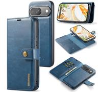DG.MING for Google Pixel 9 Pro/Pixel 9 Genuine Leather Wallet Case, Detachable 2 in 1 Split Leather Wallet Phone Cover,Magnetic Pouch Shell (Blue)