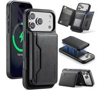 DG.MING for iPhone 17 Pro Wallet Case 2 in 1 Detachable Magnetic Card Holder(7 Card Slots) (Compatible with MagSafe) RFID Protection & Kickstand (PU Leather + Shockproof TPU)(Black)