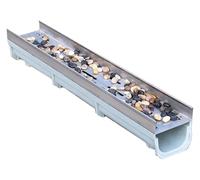 DGAMHF Stainless Steel Trench Drain Kit, Driveway Drainage Systems With 5cm High Cobblestone Cover, Outdoor Channel Drain Kit For Bathroom Kitchen Yard(100x16x20cm)