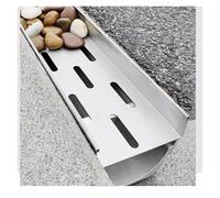 DGAMHF Stainless Steel Trench Drain Kit, Driveway Drainage Systems With 5cm High Cobblestone Cover, Outdoor Channel Drain Kit For Bathroom Kitchen Yard(100x21x10 cm)