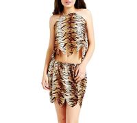 Dgayaeic Adult Caveman Costume, Easy to Wear & Maintain, Average Size, Women Men Leopard Print Costume, Jumpsuit with Belt/tops and Skirt, Authentic Prehistoric Style, for Halloween, School Plays