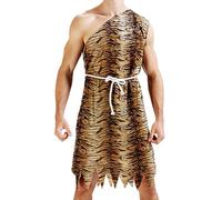 Dgayaeic Adult Caveman Costume, Easy to Wear & Maintain, Average Size, Women Men Leopard Print Costume, Jumpsuit with Belt/tops and Skirt, Authentic Prehistoric Style, for Halloween, School Plays