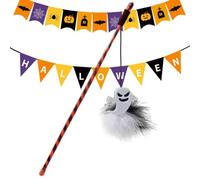 Dgayaeic Cat Wand Toy Kitten Halloween Feathers and Bell Stick Teaser Toy