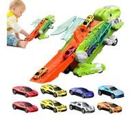 Dgayaeic Dinosaur Truck Toy | Folding Carrier Truck,Portable Race Track Carrier with 8 Cars for Kids 3+ Years Home School Travel Road Trip Birthday Christmas
