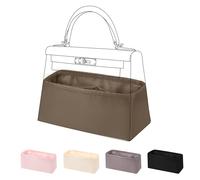DGAZ Bag Organizer Insert, Silk Handbag Organizer, Luxury Handbag & Tote Organizer, Fits Kelly 20/25/28/32/35/40 Bags (Etoupe grey, KL25)