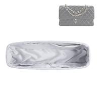 DGAZ Silk Bag Organiser Fits Chanel CF Classic Flap Handbag, Silky Smooth Bag Insert, Luxury Handbag & Purse Shaper (Pearl Grey, Medium 25)