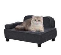 DGBAOBEI Pet sofa bed, puppy sofa with wood base, teddy velvet cat sofa, pet bed sponge backrest and removable pillows (Grey)
