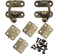 DGBRSM 2 Sets Antique Right and Left Latch Hook Hasp and 4pcs Small Box Mini Hinges with Replacement Screws, Bronze