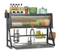 DGDHHSFJDJ Stainless Steel 2 Tier Over the Sink Dish Drying Rack with Cutting Board Holder for Kitchen Counter nization Space Saving Large Dish Drainer Stand