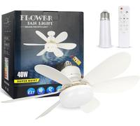 DGE E27 Socket Fan Light, Remote Silent Fans with Dimmable LED Light Bulb, Screw in Fan and Light Combo Wireless for Garage Kitchen Bedroom Balcony Living Tools Store Laundry Room [Energy Class A]