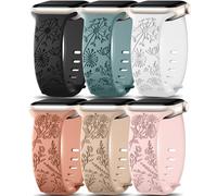 DGege 6 Pack Floral Engraved Band Compatible with Apple Watch Band 40mm 41mm 38mm 42mm 44mm 45mm 49mm Women, Designer Soft Silicone Cute Engraving Flower Strap for iWatch Band Series SE Ultra 9 8 7 6