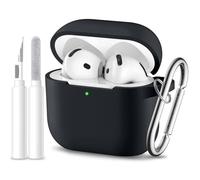 Dgege for Airpods 4th Generation Case Cover(2024),Soft Silicone Full Protective Case for AirPods 4 Case with Keychain & Cleaner Kit,Compatible with Apple Airpods 4 for Women,Men（Black）