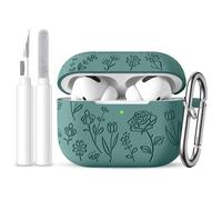 DGege for AirPods Pro 2nd/1st Case with Cleaner Kit,Cute Rose Flower Engraved Soft Silicone Protective Compatible with Apple AirPods Pro 2/Airpod Pro Cover with Keychain,Front LED Visible,Brown