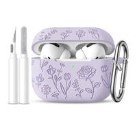 DGege for AirPods Pro 2nd/1st Case with Cleaner Kit,Cute Rose Flower Engraved Soft Silicone Protective Compatible with Apple AirPods Pro 2/Airpod Pro Cover with Keychain,Front LED Visible,Lavender