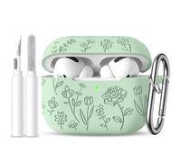 DGege for AirPods Pro 2nd/1st Case with Cleaner Kit,Cute Rose Flower Engraved Soft Silicone Protective Compatible with Apple AirPods Pro 2/Airpod Pro Cover with Keychain,Front LED Visible,Green