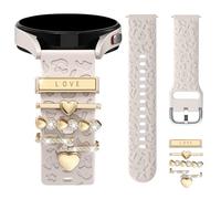 DGege Leopard Engraved Bands Compatible with Galaxy Watch 7 6 5 4 Active 2/FE 40mm 44mm/Watch 6/4 Classic/5 Pro,20mm Watch Band with 5PCS Charms Accessories Silicone Strap for Samsung Watch Band Women