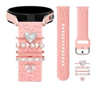 DGege Leopard Engraved Bands Compatible with Galaxy Watch 7 6 5 4 Active 2/FE 40mm 44mm/Watch 6/4 Classic/5 Pro,20mm Watch Band with 5PCS Charms Accessories Silicone Strap for Samsung Watch Band Women