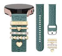 DGege Leopard Engraved Bands Compatible with Galaxy Watch 7 6 5 4 Active 2/FE 40mm 44mm/Watch 6/4 Classic/5 Pro,20mm Watch Band with 5PCS Charms Accessories Silicone Strap for Samsung Watch Band Women
